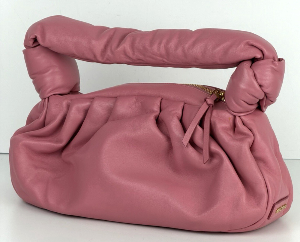 Miu Miu Nappa Knot Top Handle Shoulder Large Puffer Bag in Pink S-15